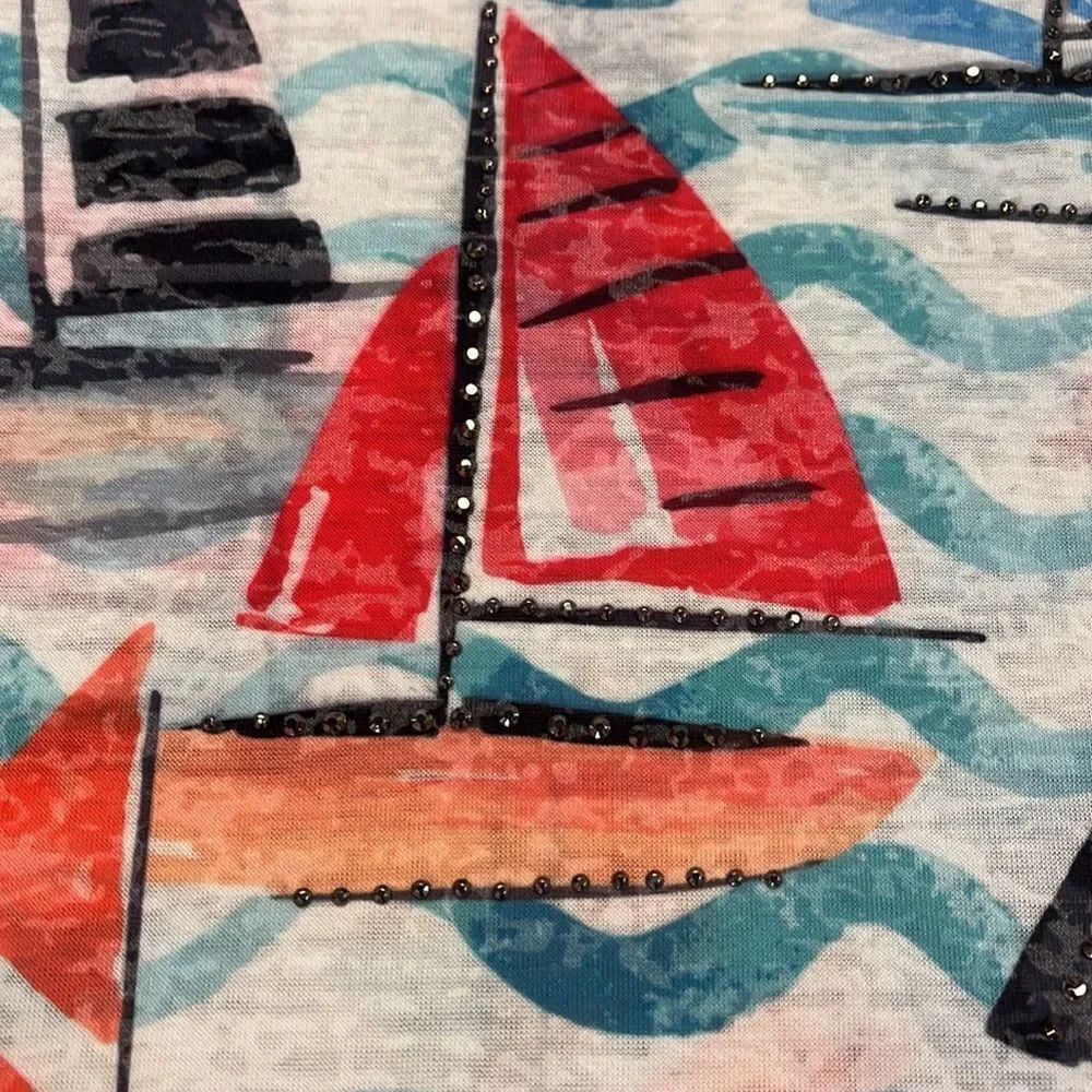 Serengeti Crystal Embellished Sailboat T-Shirt sz 1X NWOT - Picture 3 of 5